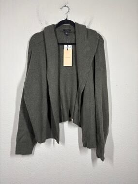 Halogen Womens Large Rib Knit Hooded Cardigan Gray Beluga Open Front Stretch